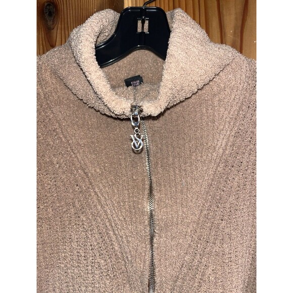 Victoria Secret Fuzzy Half Zip Pullover Tan Knit Sweater Size XL Soft Plush Cozy - Picture 3 of 6
